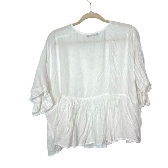 KLD white Flowy Oversized Blouse Large Short Flutter Sleeves Button Up Womens - Picture 3 of 11
